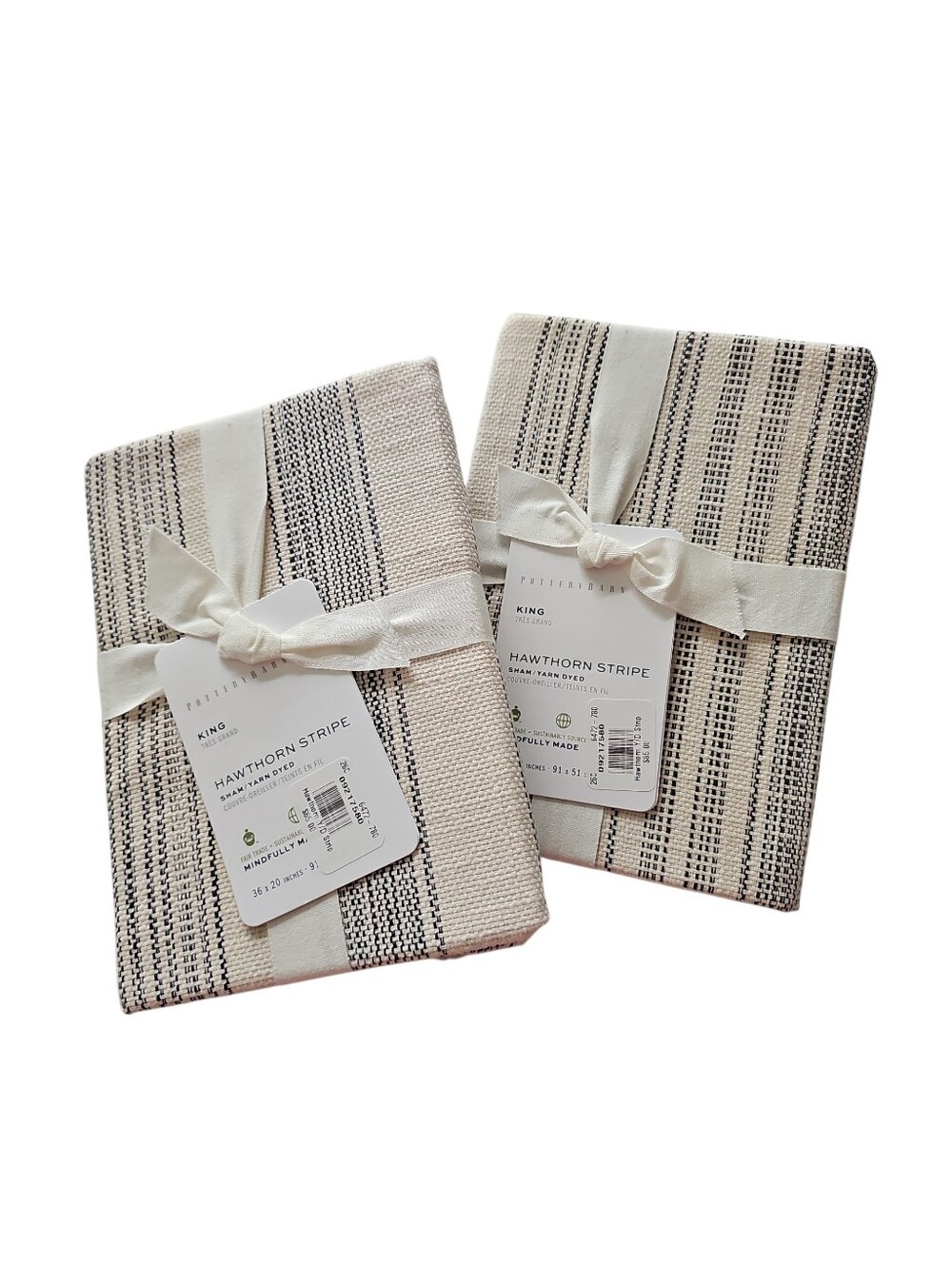 Hawthorn Stripe King Size Shams. Set Of 2 NWT Beige With Charcoal Stripes - Picture 4 of 6